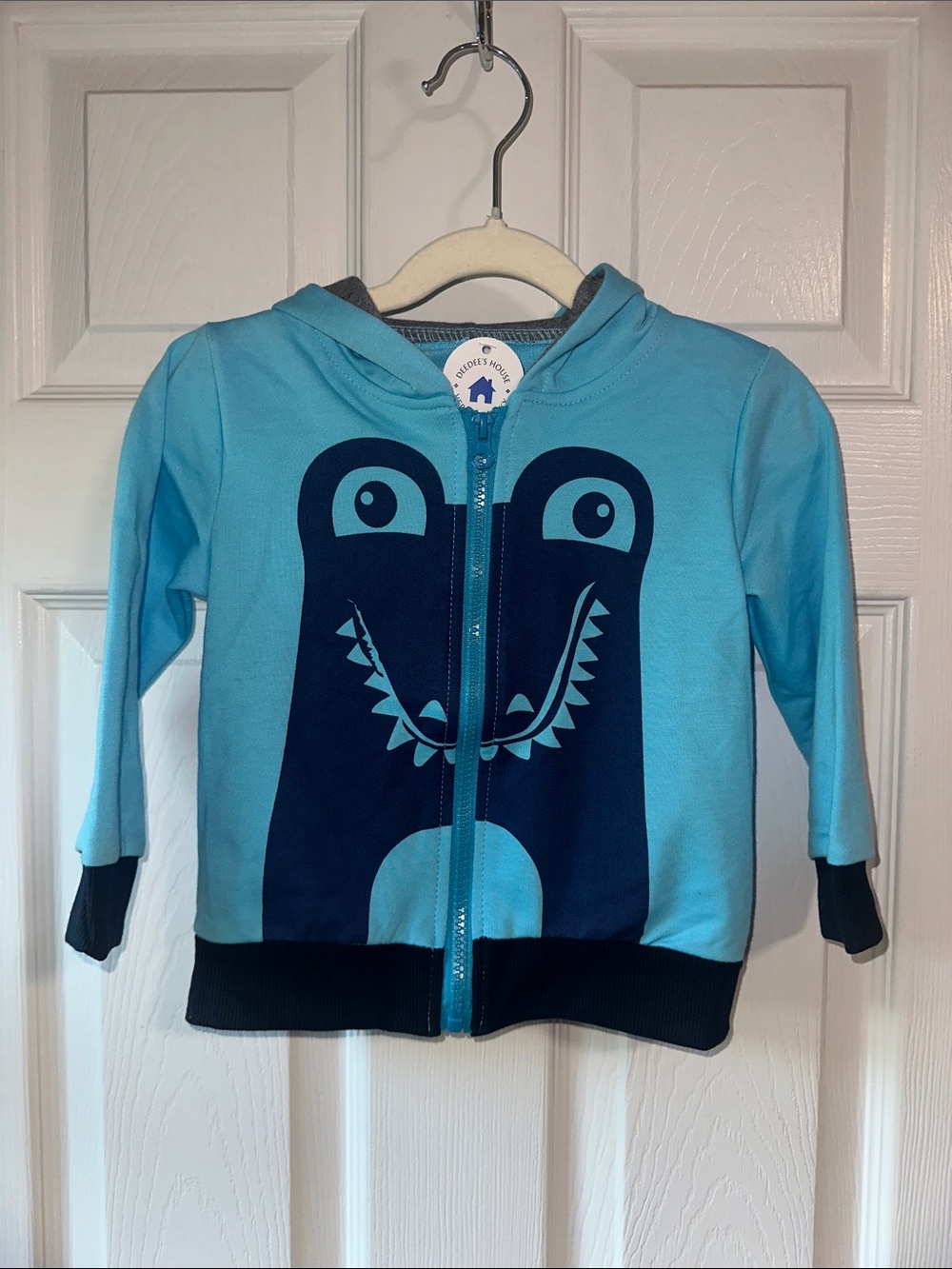 Kids Light Blue Dinosaur Zip Hoodie